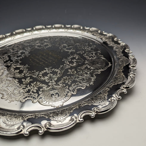 1907 年左右英國古董鍍銀薩爾瓦直徑 32 厘米亨利·阿特金斯