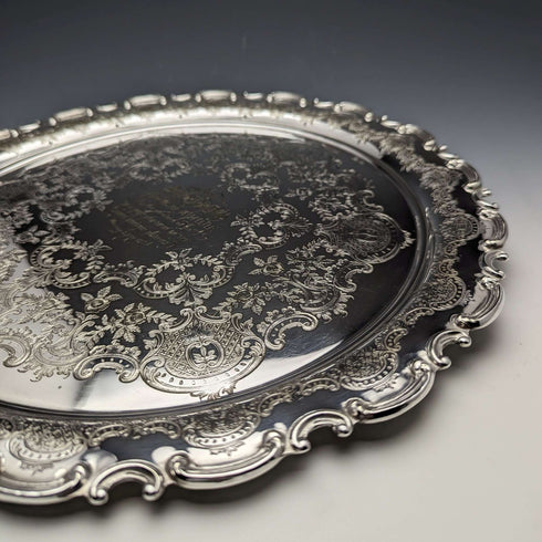 Around 1907 British Antique Silver Plated Salva Diameter 32cm Henry Atkins