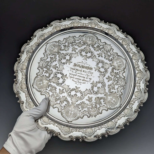 Around 1907 British Antique Silver Plated Salva Diameter 32cm Henry Atkins