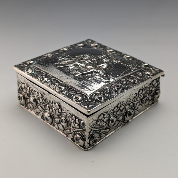 Early 20th Century German Antique 800 Silver Embossed Square Box 94g