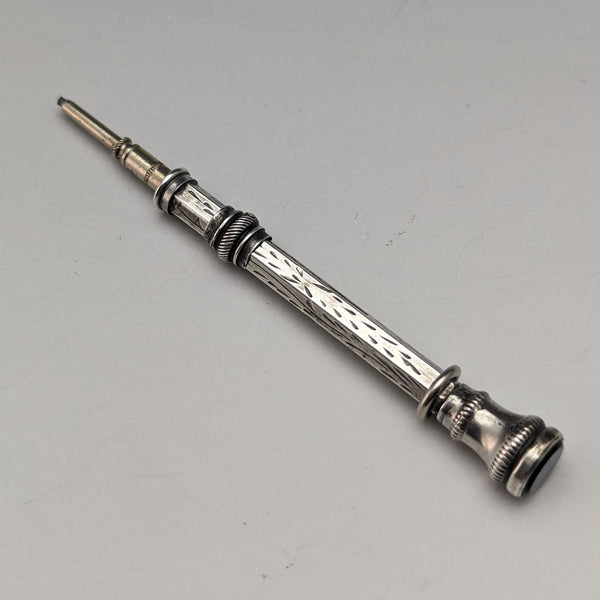 英国アンティーク シルバープレート製 シャープペンシル ガラス装飾 伸縮式43-59mm