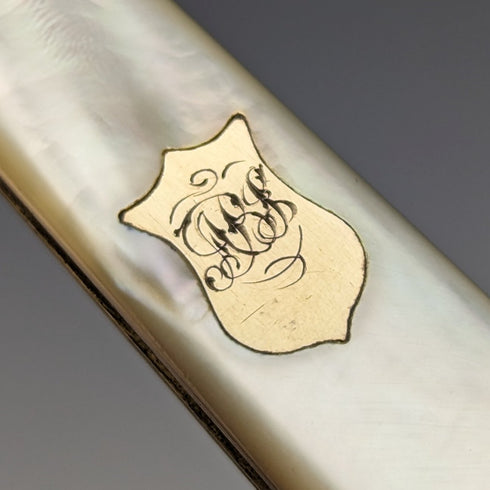 1888年 英国アンティーク 白蝶貝ハンドル 純銀ブレード 折りたたみペンナイフ ケース入