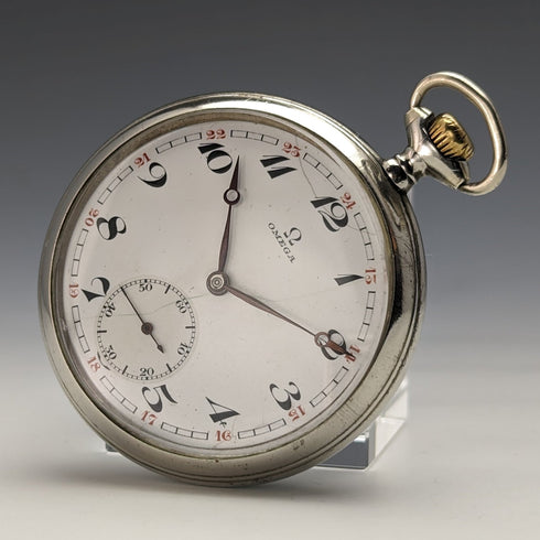 1915年頃 アンティーク オメガ 懐中時計 シルバープレート オープンフェース 動作良好