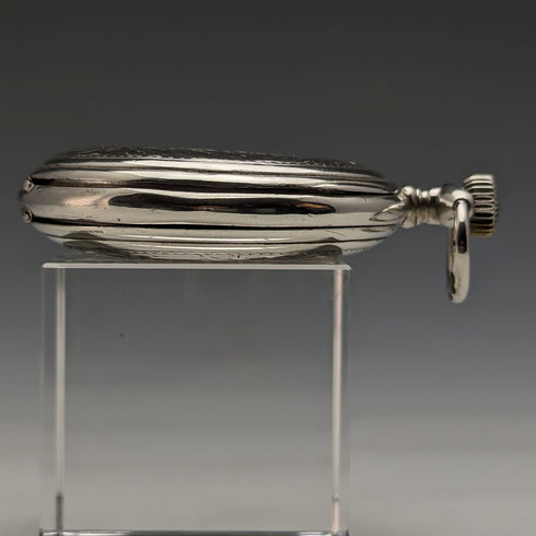 1910年頃 アンティーク ロンジン 懐中時計 アール・ヌーヴォー彫刻 銀側ハンターケース 動作良好