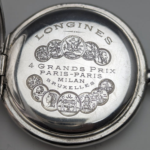 1910年頃 アンティーク ロンジン 懐中時計 アール・ヌーヴォー彫刻 銀側ハンターケース 動作良好