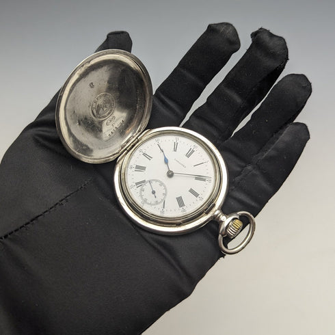 1910年頃 アンティーク ロンジン 懐中時計 アール・ヌーヴォー彫刻 銀側ハンターケース 動作良好