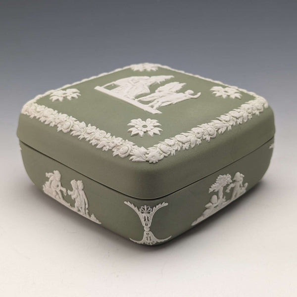 英國復古 Wedgwood Jasperware 方盒配件盒綠色