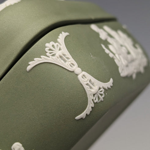英國復古 Wedgwood Jasperware 方盒配件盒綠色