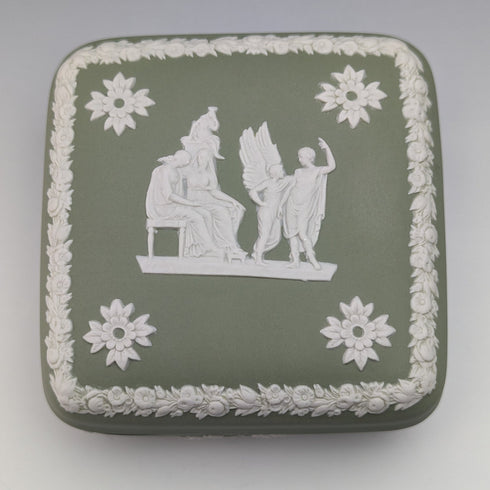 英國復古 Wedgwood Jasperware 方盒配件盒綠色