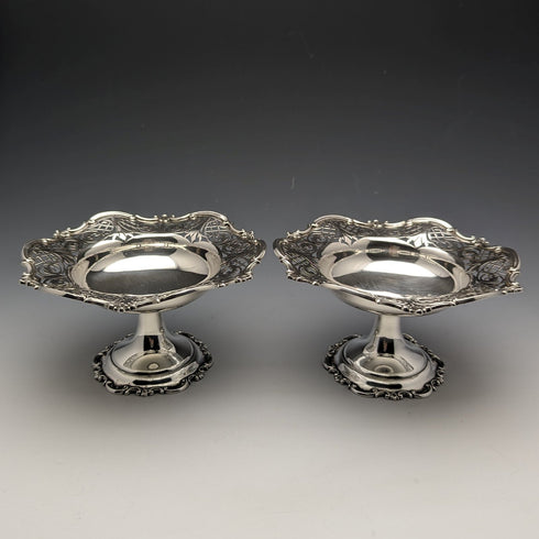 1910 British Antique Sterling Silver Compote Pair Diameter 14cm Total 328g Mappin & Webb