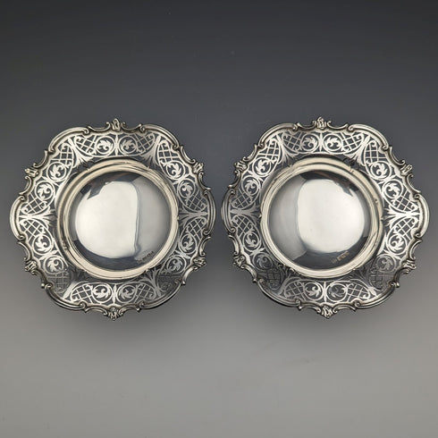 1910 British Antique Sterling Silver Compote Pair Diameter 14cm Total 328g Mappin & Webb