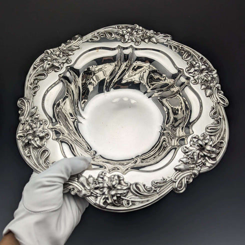 1898 年左右美國古董純銀碗直徑 30 厘米 517 克 Meriden Britannia
