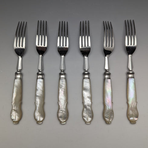 1899年頃 英国アンティーク 白蝶貝ハンドル カトラリー 6ペアセット 箱入り Mappin & Webb