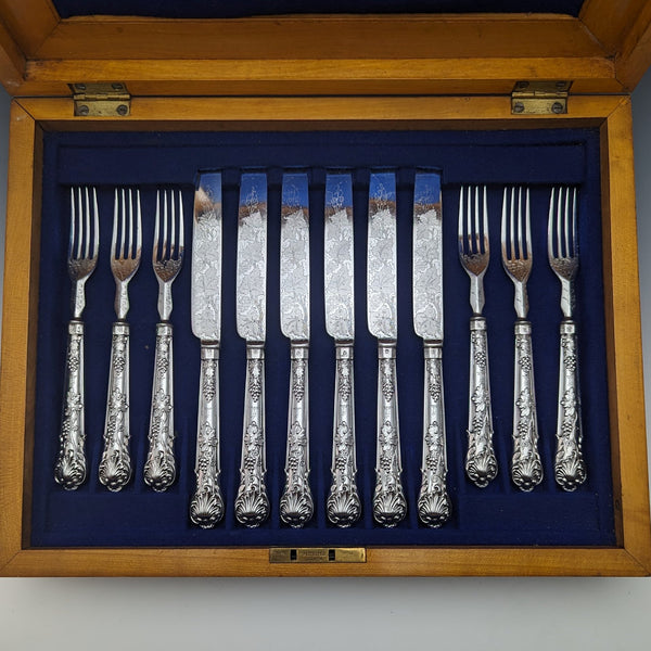 1838年 英国アンティーク 純銀製ハンドル カトラリー6ペアセット 箱入り Charles Needham