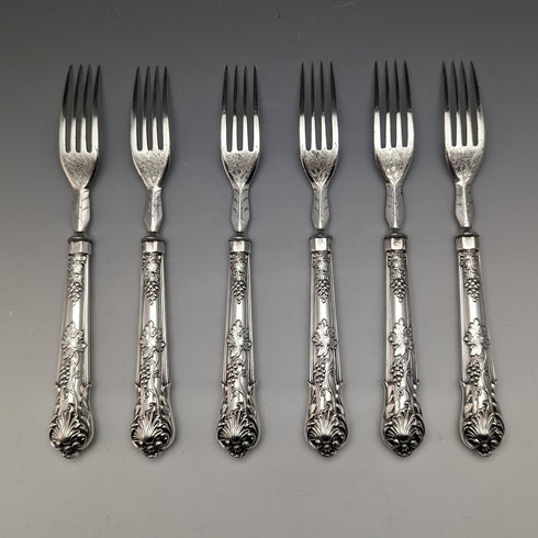 1838年 英国アンティーク 純銀製ハンドル カトラリー6ペアセット 箱入り Charles Needham