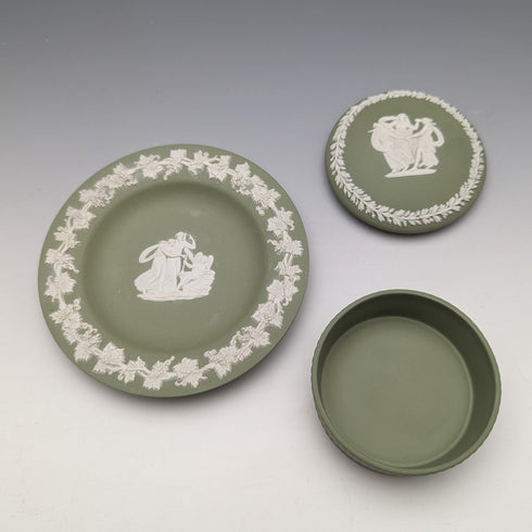 英國復古韋奇伍德碧玉圓盒和茶碟綠色