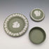 British Vintage Wedgwood Jasperware Round Box and Saucer Green