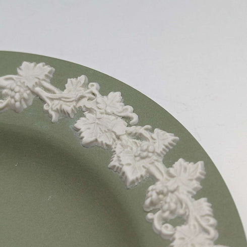 British Vintage Wedgwood Jasperware Round Box and Saucer Green