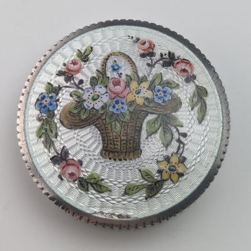 1920年頃 フレンチアンティーク 800シルバー製 ルージュボックス 花かごギョーシェエナメル装飾