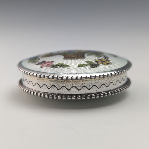 1920年頃 フレンチアンティーク 800シルバー製 ルージュボックス 花かごギョーシェエナメル装飾