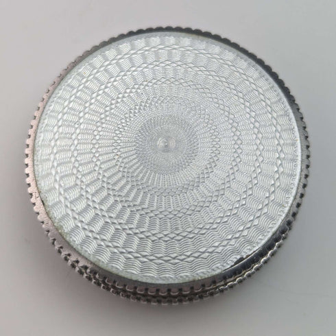 circa 1920 French antique 800 silver rouge box with flower basket guilloche enamel decoration