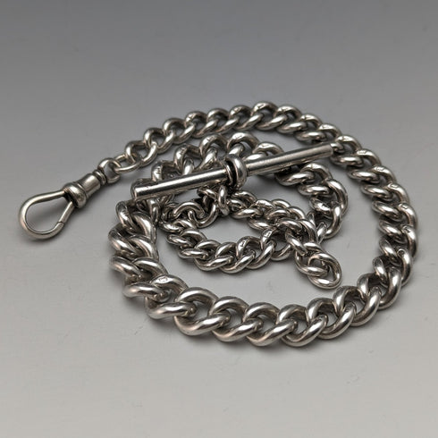 1900 年左右英國古董純銀阿爾伯特鏈超厚 56 克無鑰匙扣