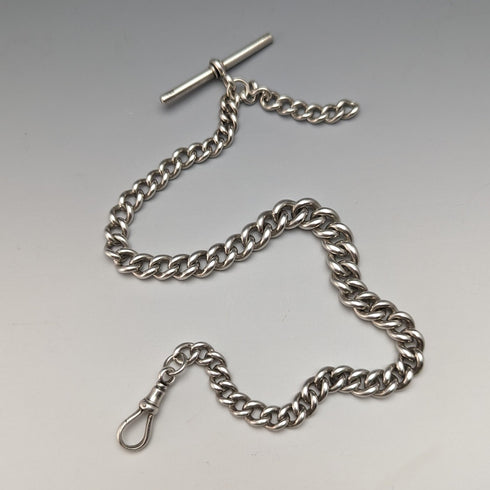 1900 年左右英國古董純銀阿爾伯特鏈超厚 56 克無鑰匙扣