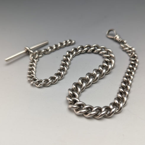 1900 年左右英國古董純銀阿爾伯特鏈超厚 56 克無鑰匙扣