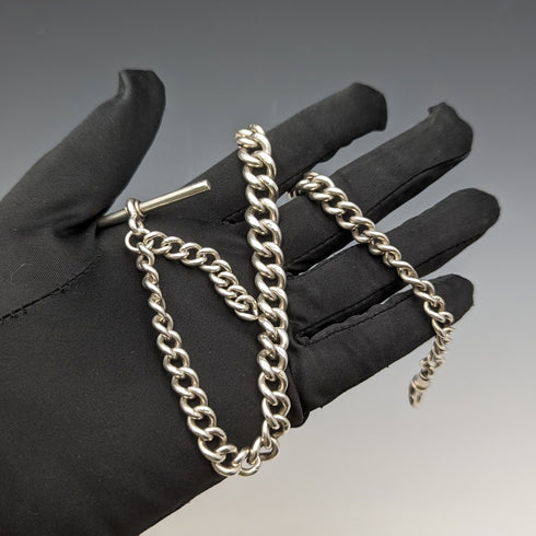 1900 年左右英國古董純銀阿爾伯特鏈超厚 56 克無鑰匙扣