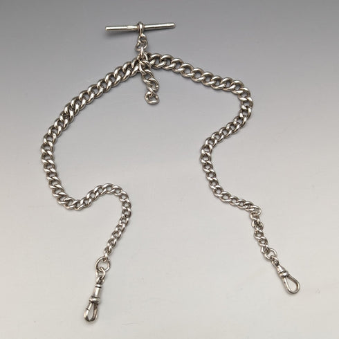 1920 年左右英國古董純銀雙阿爾伯特鏈 53 克無鑰匙扣