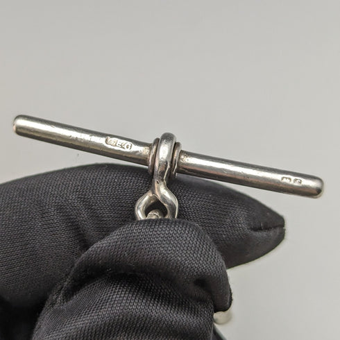 1920 年左右英國古董純銀雙阿爾伯特鏈 53 克無鑰匙扣