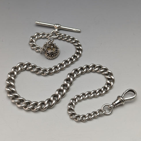 1902 年左右英國古董純銀阿爾伯特鏈 39 克黑瑪瑙密封扣