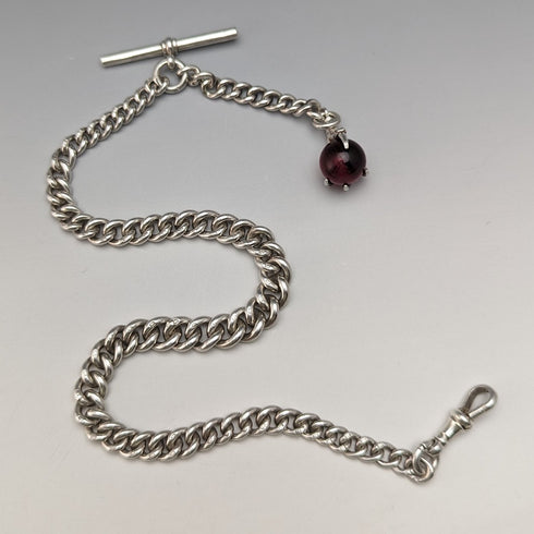 1907 年左右英國古董純銀阿爾伯特鏈 50 克烏鴉和碗飾扣