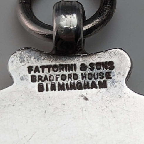 1928年 英国ヴィンテージ 純銀製シールド型フォブ Fattorini & Sons ケース入