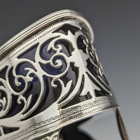 1906 年英國古董純銀和藍草鹽盤和勺子 Josiah Williams