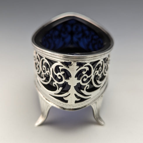 1906 年英國古董純銀和藍草鹽盤和勺子 Josiah Williams