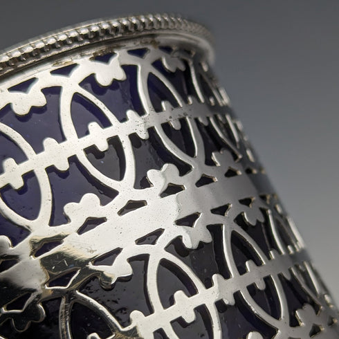 1910 British Antique Pure Silver & Bluegrass Mustard Pot & Spoon Vander & Hedges