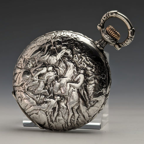 Around 1911 Antique Longines pocket watch Relief engraving Silver side open face Works well