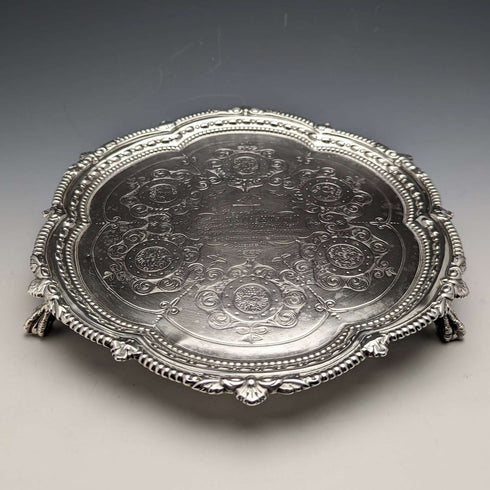 1895年 英国アンティーク 純銀製サルヴァ 直径22cm 363g CHARLES BOYTON