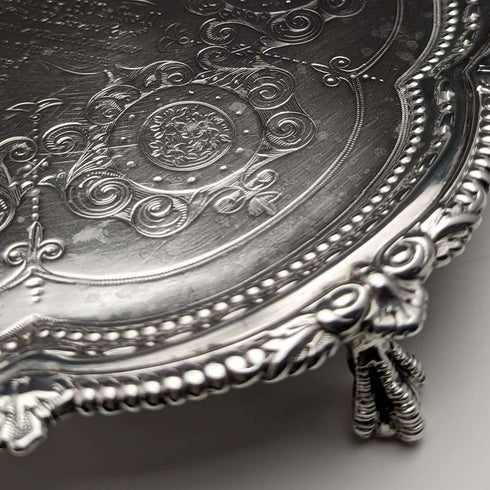 1895年 英国アンティーク 純銀製サルヴァ 直径22cm 363g CHARLES BOYTON