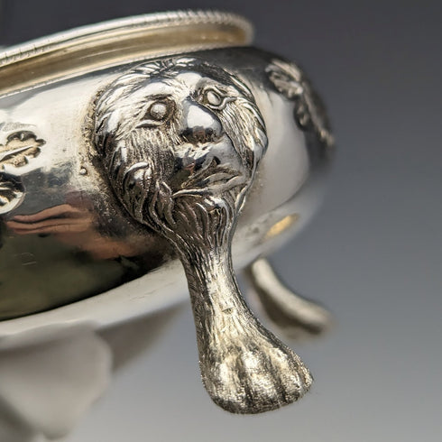 1900 年左右英國古董銀盤鹽盤和勺子一對(帶盒)