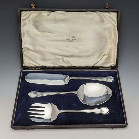 Around 1950 British vintage silver-plated serving cutlery set in case WALKER&HALL