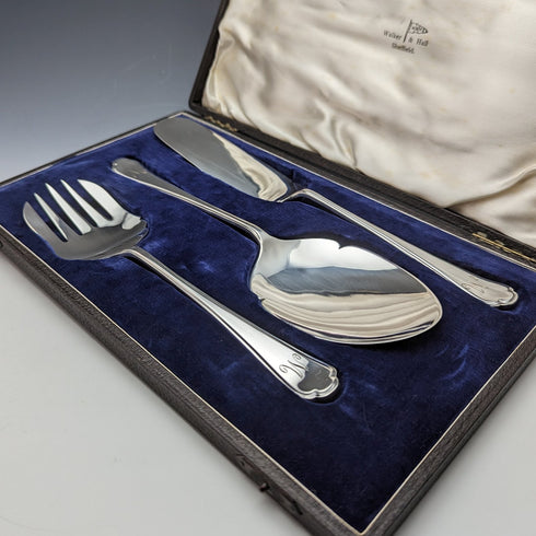 1950年頃 英国ヴィンテージ シルバープレート製 サービングカトラリーセット ケース入 WALKER&HALL