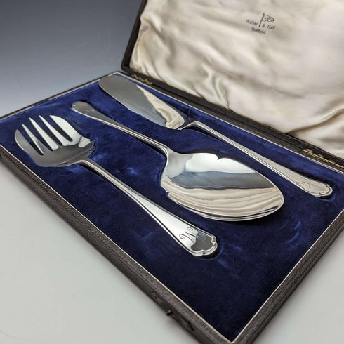Around 1950 British vintage silver-plated serving cutlery set in case WALKER&HALL