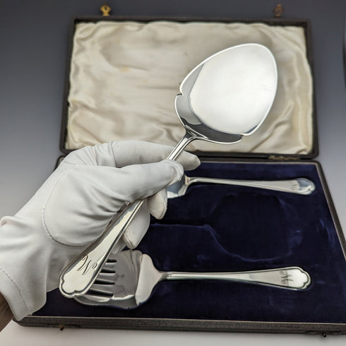 1950年頃 英国ヴィンテージ シルバープレート製 サービングカトラリーセット ケース入 WALKER&HALL