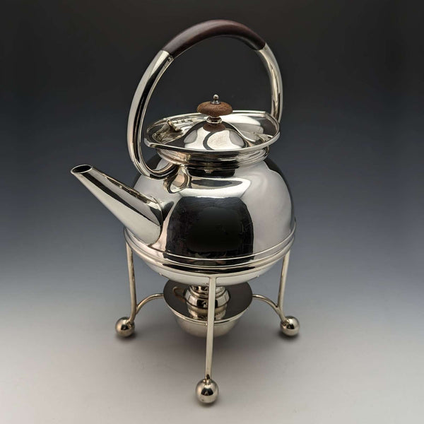 1930 British Vintage Silver Plate Kettle & Burner Stand Set George Wish