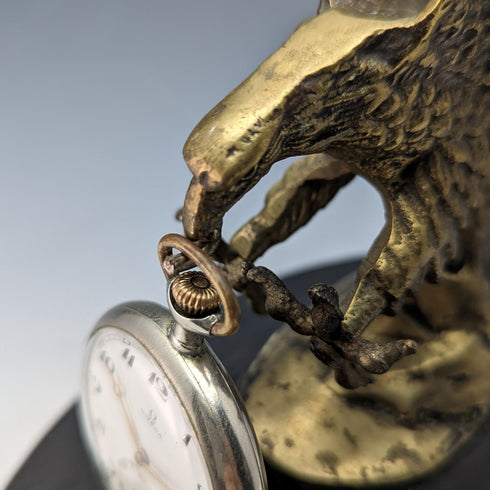 アンティーク 真鍮製 白頭鷲 懐中時計ホルダ 木製ベース