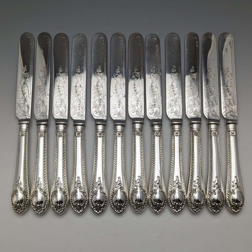 1900年頃 英国アンティーク シルバープレート製 カトラリー 12ペアセット 木箱入り Walker & Hall