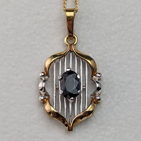 1965 British Vintage Jewelry K9 Gold & Sapphire Pendant Necklace