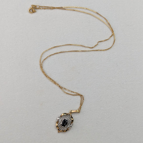 1965 British Vintage Jewelry K9 Gold & Sapphire Pendant Necklace